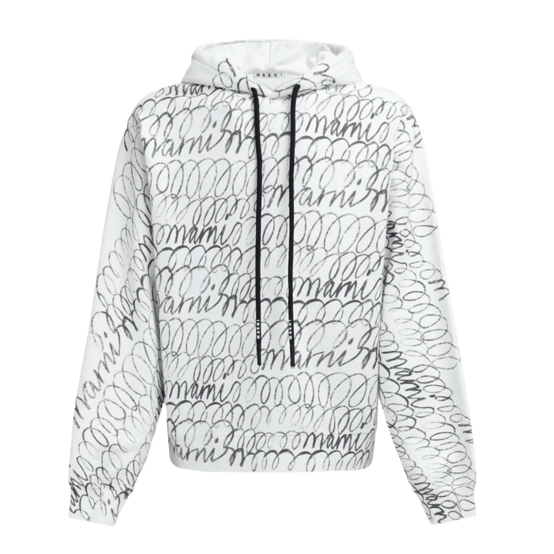 MARNI 'SCRIBLE LOGO PRINT' WHITE HOODIE