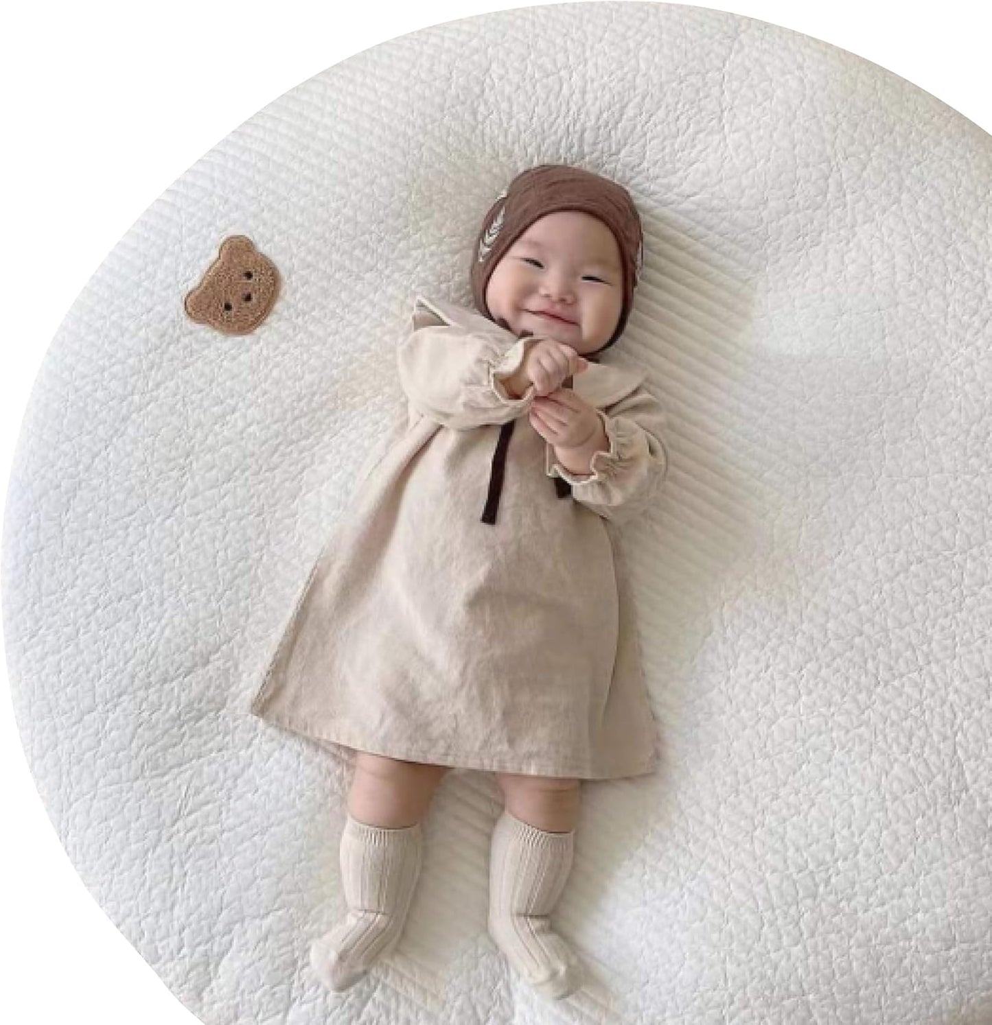 Interior Coordinator Recommendation: Baby Mat, Play Mat, Baby Mat, Round Moon-Aged Photo, Diameter 31.5 inches (80 cm), Zipper Included, Cotton (Bear)