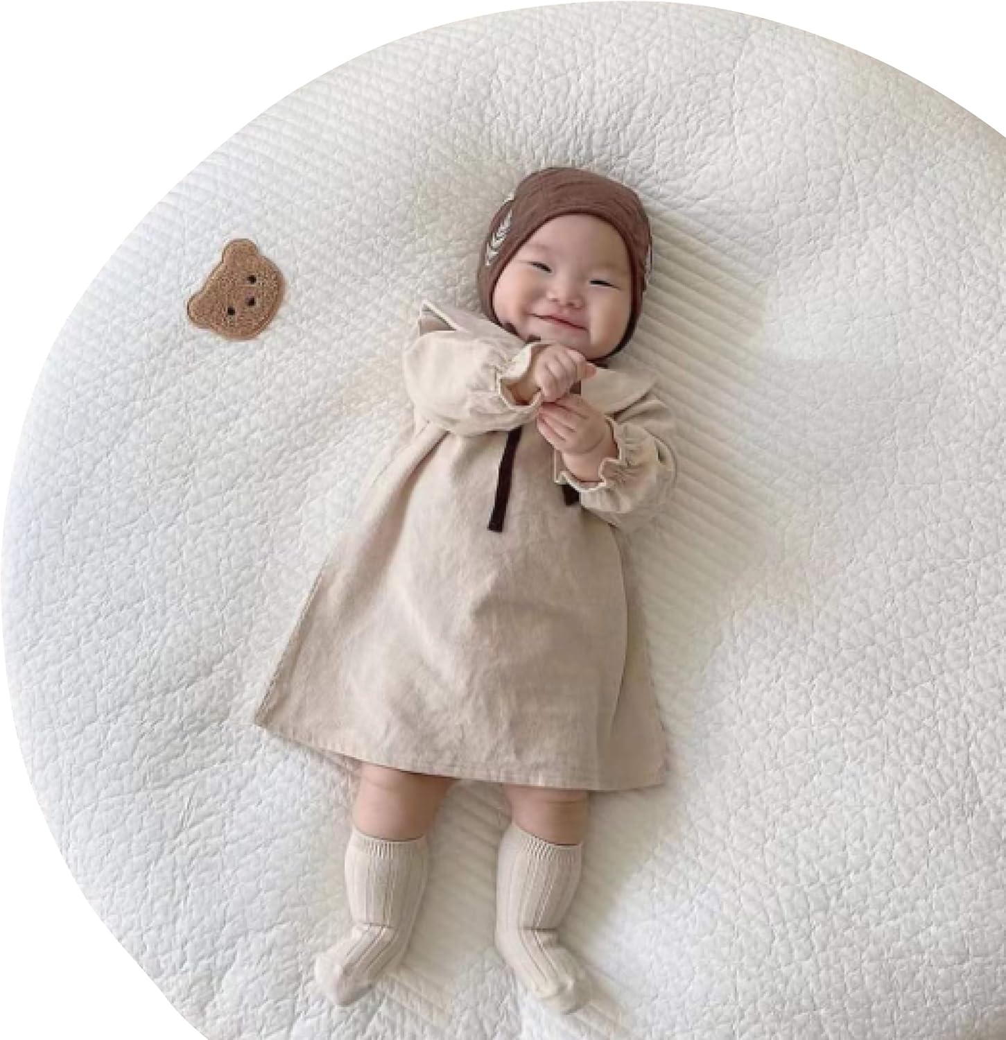 Interior Coordinator Recommendation: Baby Mat, Play Mat, Baby Mat, Round Moon-Aged Photo, Diameter 31.5 inches (80 cm), Zipper Included, Cotton (Bear)