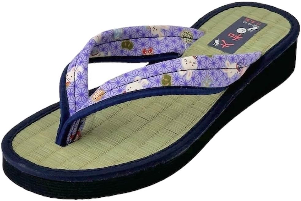 Daimyo Shokai Women's Thong Tatami Folding Sandals Japanese Pattern, Made in Japan