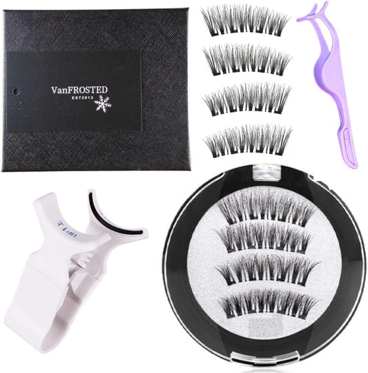 Magnetic Eyelashes, No Glue Required, Magnet, Adsorption, Magnetic False Eyelashes, Magnet, 3D Mink, Volume, Plush, Repeatable Set, Plastic Tweezers, Applicator Kit (R07 Lavender Ice)