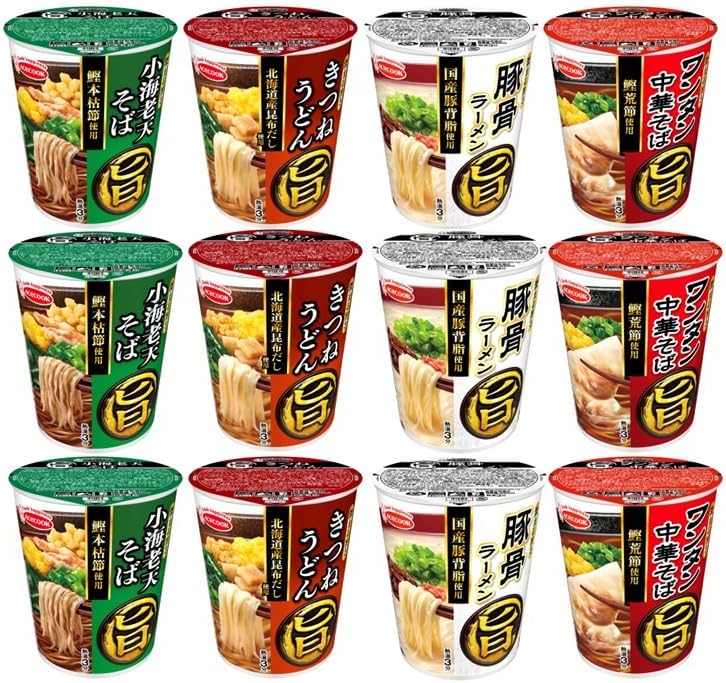 Acecook Maru Uma Series Assortment (4 Varieties x 3 Packs/Total 12 Packs) Combination Set {Small Shrimp Tempura Soba, Kitsune Udon, Wonton Chinese Soba, Tonkotsu Ramen}
