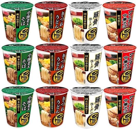 Acecook Maru Uma Series Assortment (4 Varieties x 3 Packs/Total 12 Packs) Combination Set {Small Shrimp Tempura Soba, Kitsune Udon, Wonton Chinese Soba, Tonkotsu Ramen}