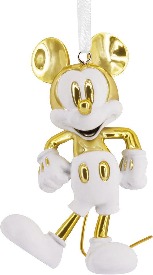 Hallmark Adorno de Navidad exclusivo, adorno de Mickey Mouse blanco y dorado, cerámica, regalos para fanáticos de Disney