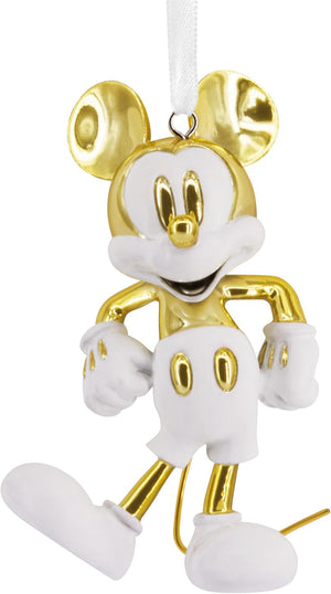 Hallmark Adorno de Navidad exclusivo, adorno de Mickey Mouse blanco y dorado, cerámica, regalos para fanáticos de Disney