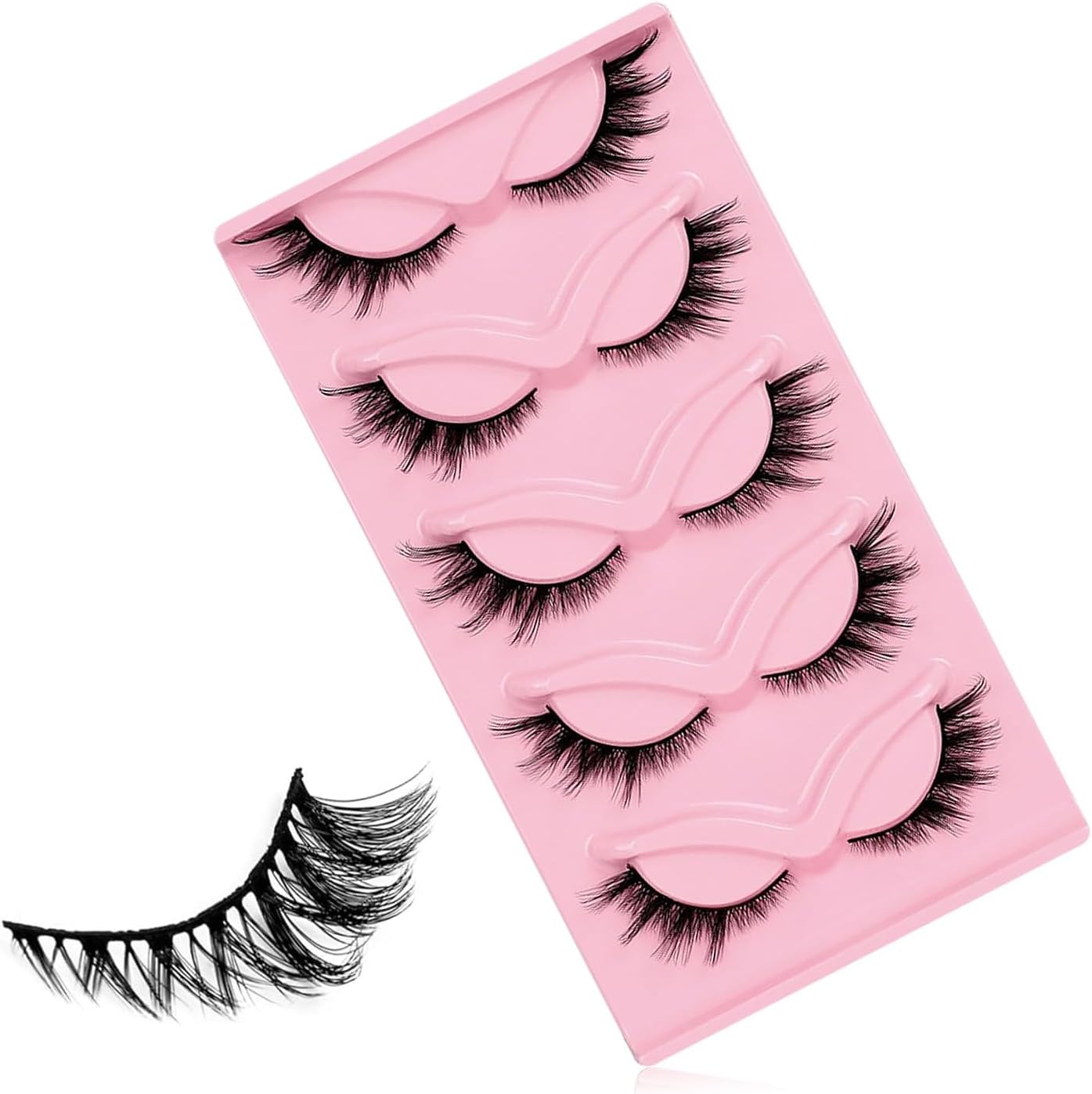 BOROLA 5 Pairs Fox Eye False Eyelashes, 3D Volume Angled Up Flying Grash, Fluffy Thick Curl Eyelashes, Strip Lashes for Stage Cosplay Girls Group Makeup (Style B)