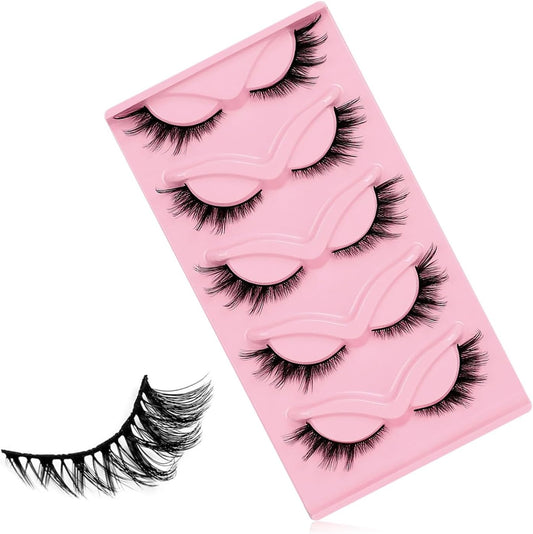 BOROLA 5 Pairs Fox Eye False Eyelashes, 3D Volume Angled Up Flying Grash, Fluffy Thick Curl Eyelashes, Strip Lashes for Stage Cosplay Girls Group Makeup (Style B)