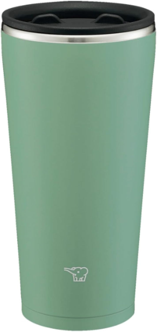 ZOJIRUSHI Tumbler 450ml with Lid, Rotating Lid, Stainless Steel Tumbler, for Office Work, Home Time, Keeps Hot and Cold, Ash Green SX-FA45-GZ