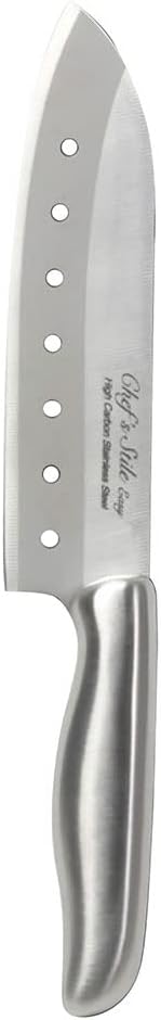 PEARL METAL Santoku Knife, Perforated All Stainless Steel, 6.5 inches (165 mm) FN-142 Chef's Steel Easy