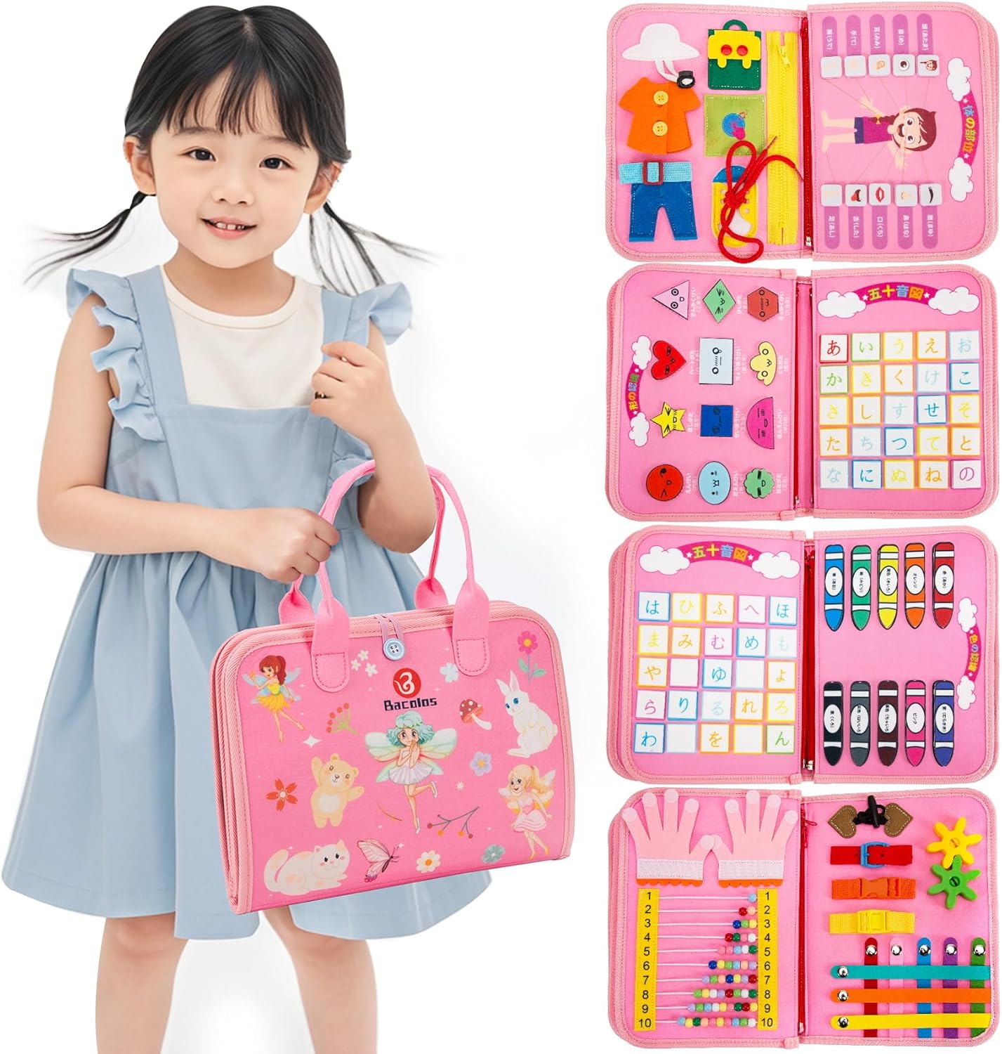 Montessori Toy Busy Board for Toddlers 1 2 3 4 5 6 Years Old Educational Toy Boys Girls Toys Change of Clothes Practice Fingertip Training Math Color Recognition Shape Recognition Alphabet