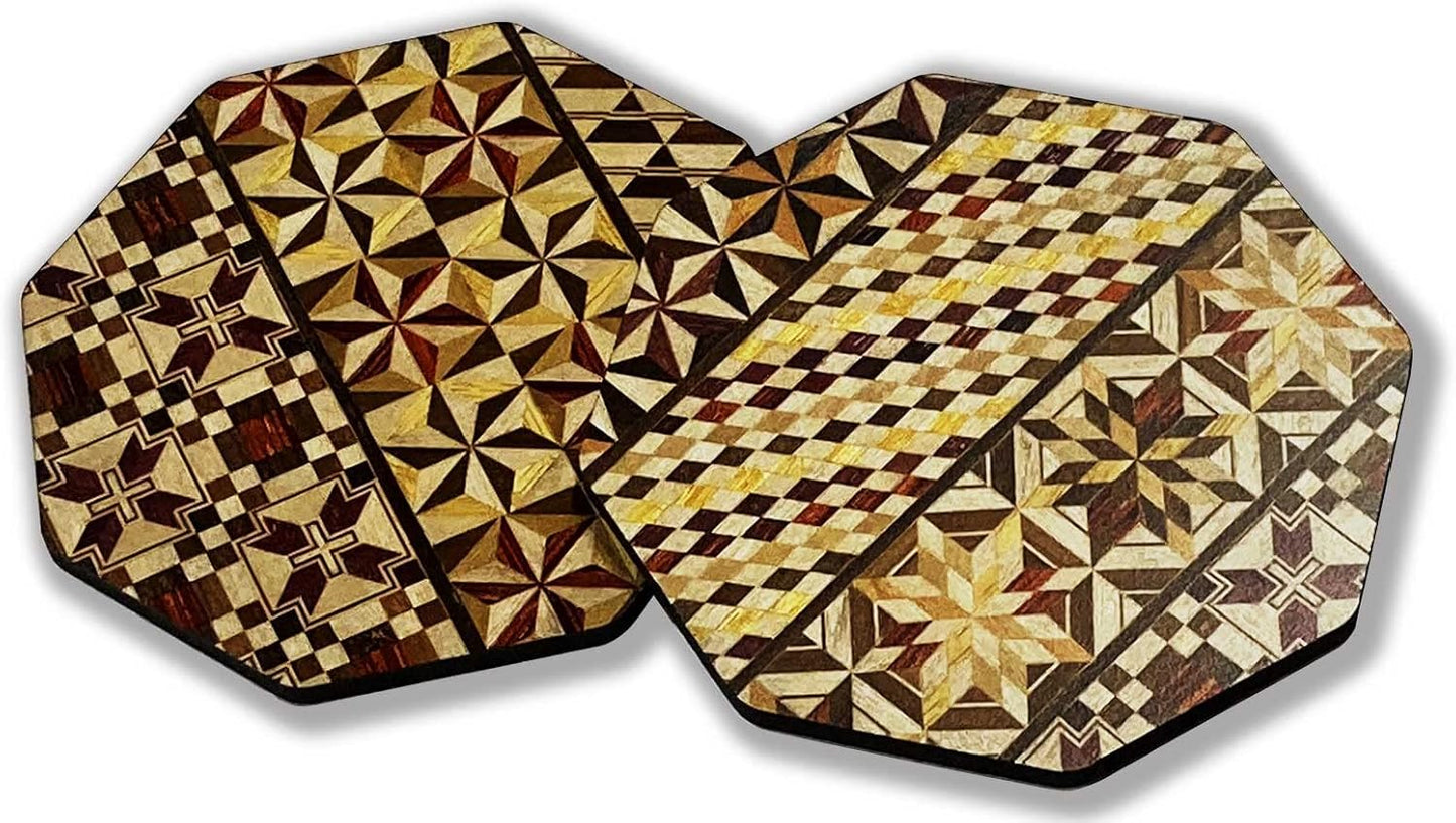 Hakone Parquet Coasters Set of 2 Octagonal Traditional Crafts Folk Art Made in Japan Wooden Japanese Style Japanese Modern Retro Gift