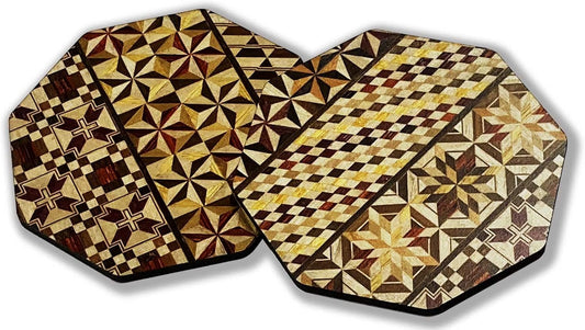 Hakone Parquet Coasters Set of 2 Octagonal Traditional Crafts Folk Art Made in Japan Wooden Japanese Style Japanese Modern Retro Gift