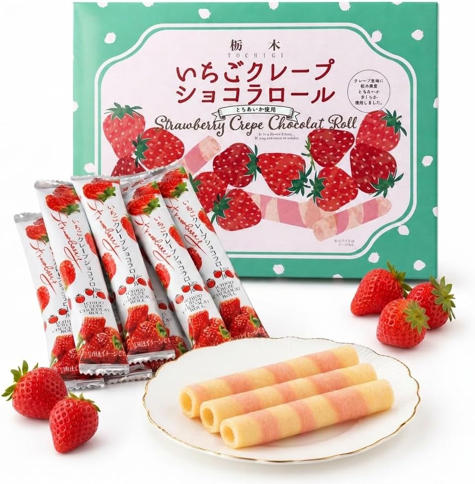Tochigi Strawberry Crepe Chocolate Roll, Tochigi Limited, Strawberry Flavor, Crepe Candy, Chocolate Candy, Souvenir