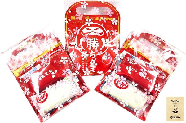 OKURUX [3pcs/Exam Support] Winning Gummy Kit Cut Assortment Candy 3-Piece Set × 3pcs (1 Wrapping per 3-Piece Set: Kachio-ji Winning Gummy Peach Flavor ×1pc / Kit Cut ×2pcs) CHILLOUT PACK Red and White