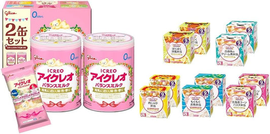 Icreo Balanced Milk 28.2 oz (800 g) x 2 Cans (with samples) + Kewpie Baby Food, Smicron Box Assortment Set, 5 Types x 2 Each, Powdered Milk, Infants, Infants, Infants, Infants, and Toddlers, Can be