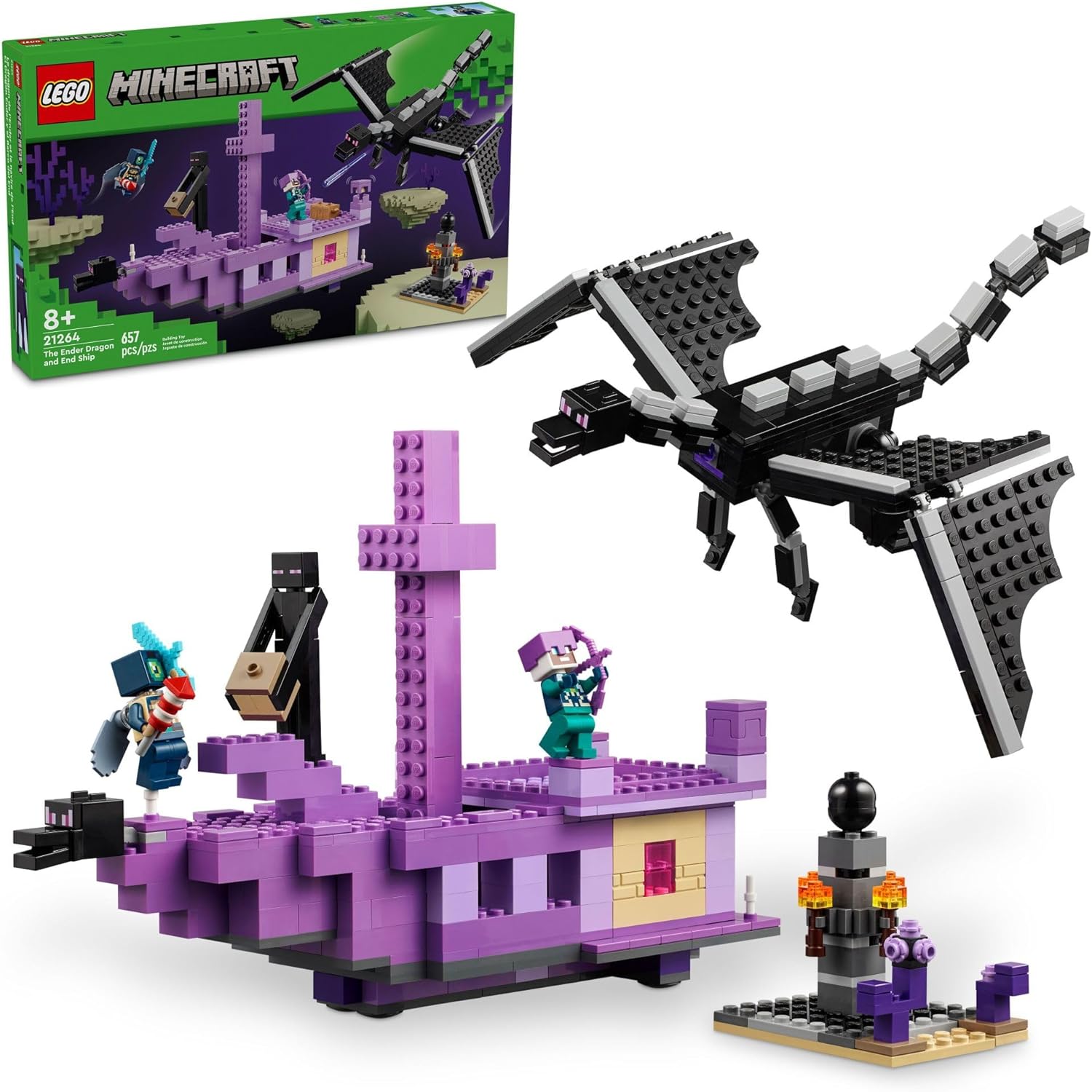 Lego Minecraft Ender Dragon and Endship Building Set Video Game Toys with 2 Minecraft Minifigures Dragon Toy Action Play Set for Kids Birthday Gift for Boys and Girls 8 Years Old and Up 21264