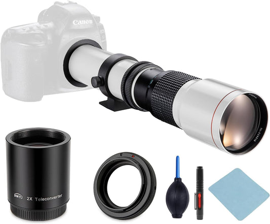JINTU 500mm/1000mm f/8 Manual Telephoto Lens for Canon EOS nikon T3 T3i T4i T5 T5i T6 T7 T6i T6s T7i SL1 SL2 EOS 60D 70D 77D 80D 5D III 5D IV EOS 6D 7D 7D II D90 D90 D90 5600 D5200 D3200 D3400 D7500