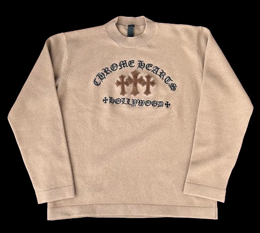 CHROME HEARTS 'BROWN TRIPLE CROSS' CASHMERE SWEATER