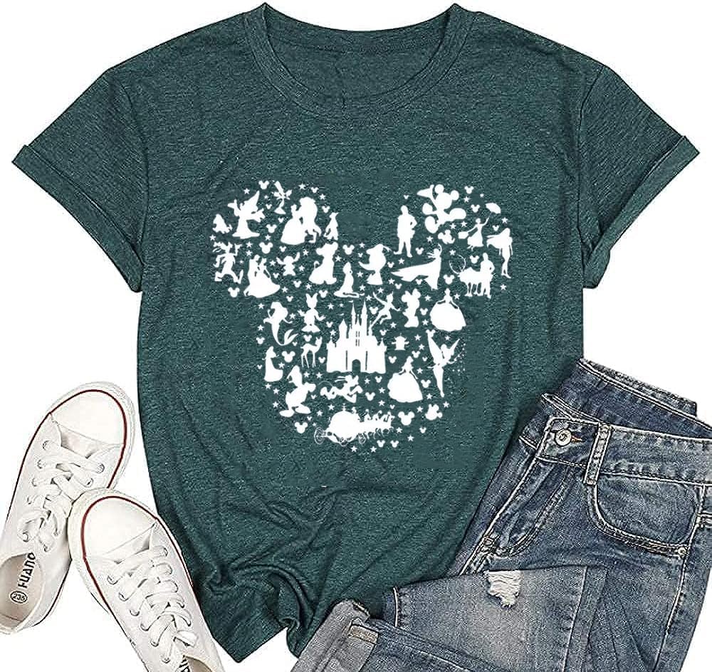 Camiseta de manga corta con diseño de castillo mágico para mujer, diseño de hadas, informal, para vacaciones, vacaciones