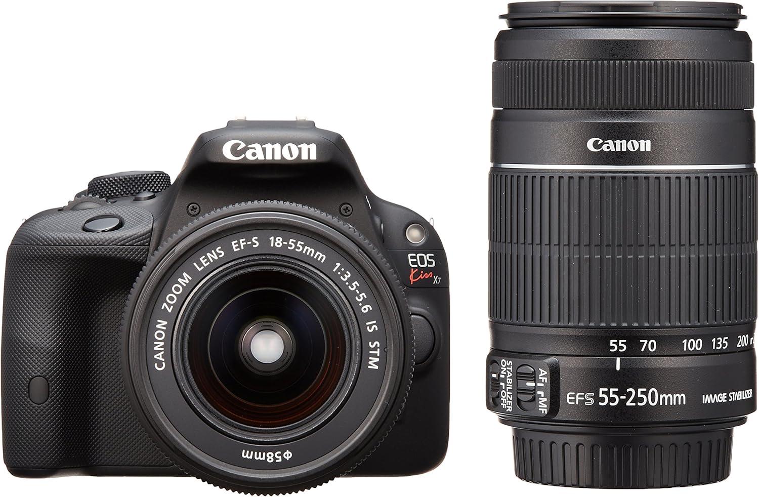 Canon EOS Kiss X7 Digital SLR Camera Double Zoom Kit, EF-S18-55mm/EF-S55-250mm Included, KISSX7-WKIT (Refurbished)
