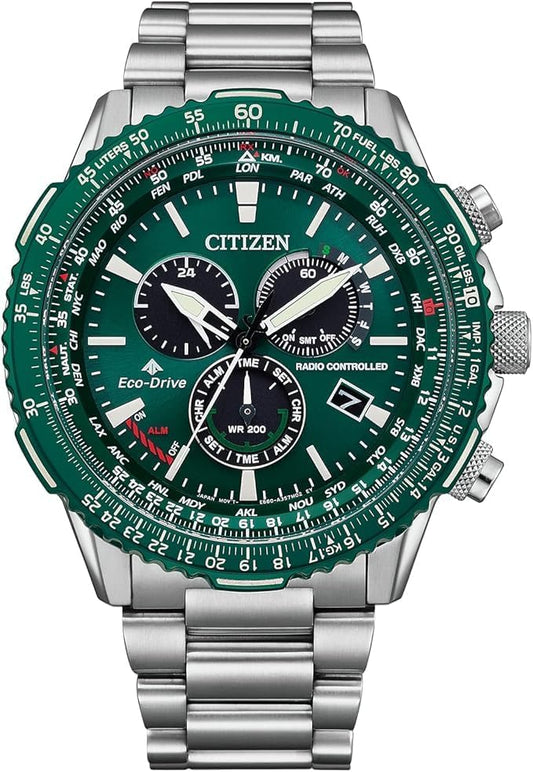 [CITIZEN] プロマスター PROMASTER エコ・ドライブ 電波時計 (シルバー/ビジネス/防水/メンズ) LANDシリーズ シチズン 電波ソーラー 腕時計 (CB5004-59W グリーン)