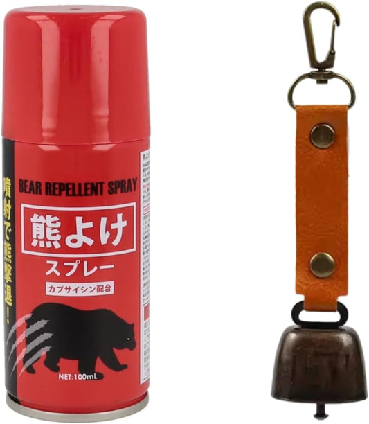 (Bear bell and spray for peace of mind when mountaineering. Bear Repellent Spray, Bear Bell Set, Capsaicin Blend, Strong, Spray Distance, Approx. 13.8 - 32.8 ft (4 - 10 m), For Self-Defense, Mountain