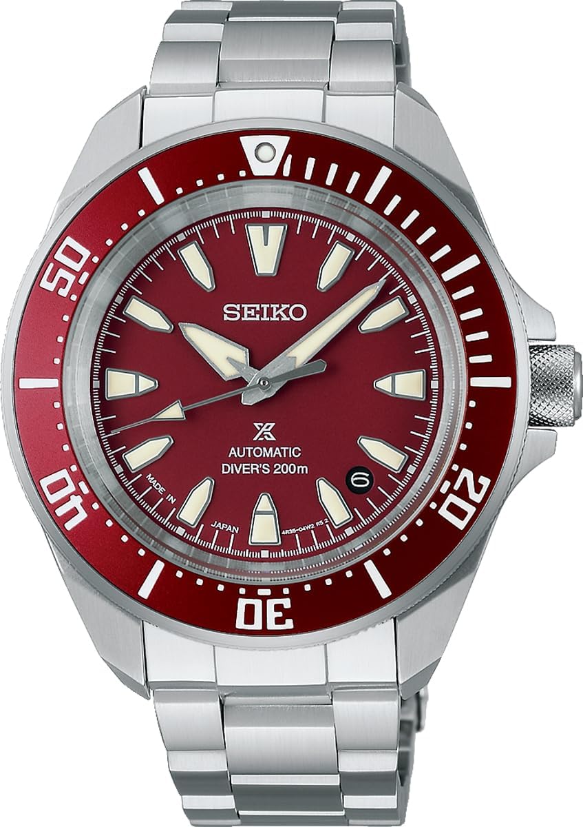 Seiko Prospex Mechanical Wristwatch, Made in Japan, Samurai Diver's Diver's SRPL11 Men's Wristwatch, Burgundy, Overseas Model, red (burgundy), Bracelet Type