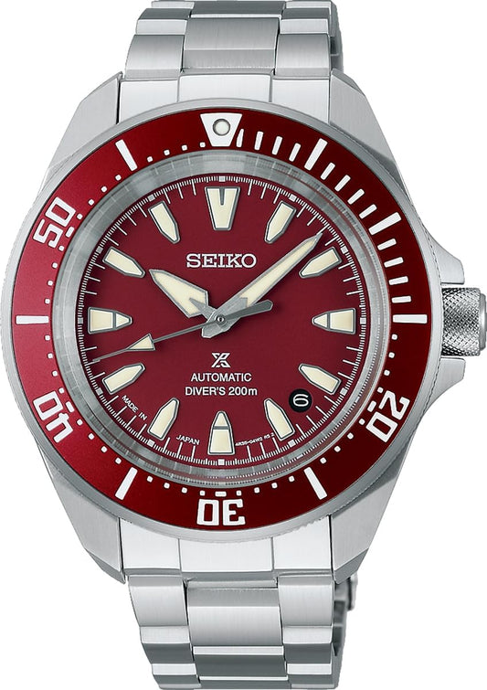 Seiko Prospex Mechanical Wristwatch, Made in Japan, Samurai Diver's Diver's SRPL11 Men's Wristwatch, Burgundy, Overseas Model, red (burgundy), Bracelet Type
