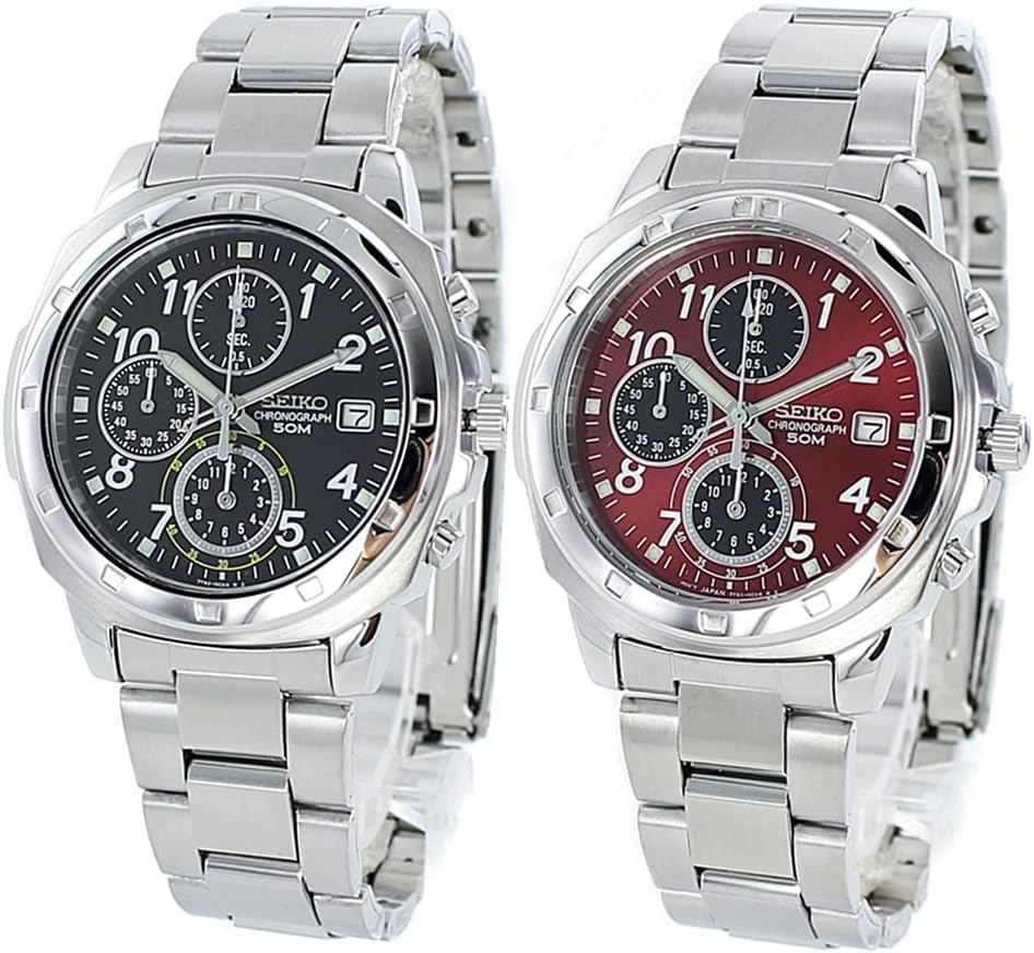 Seiko snd195psnd495pc Wristwatch, Pair Watch, Storage Box, Men's, Women's, Unisex, Waterproof,, black red, Bracelet Type