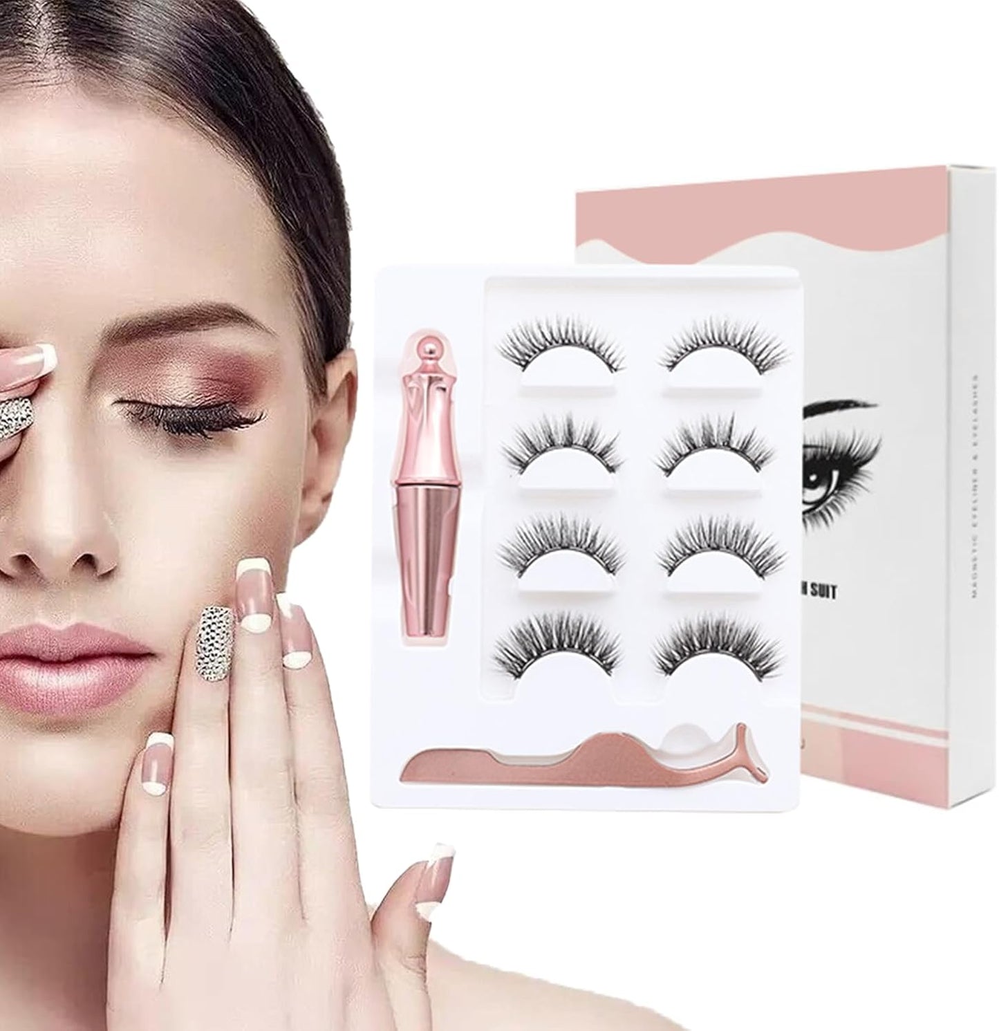 False Eyelashes, Magnetic False Eyelashes, 4 Pairs Popular, Magnetic False Eyelashes, Long Lasting, Repeated Use, Handmade, Reusable, Includes Dedicated Tweezers, Magnetic Eyelashes Set