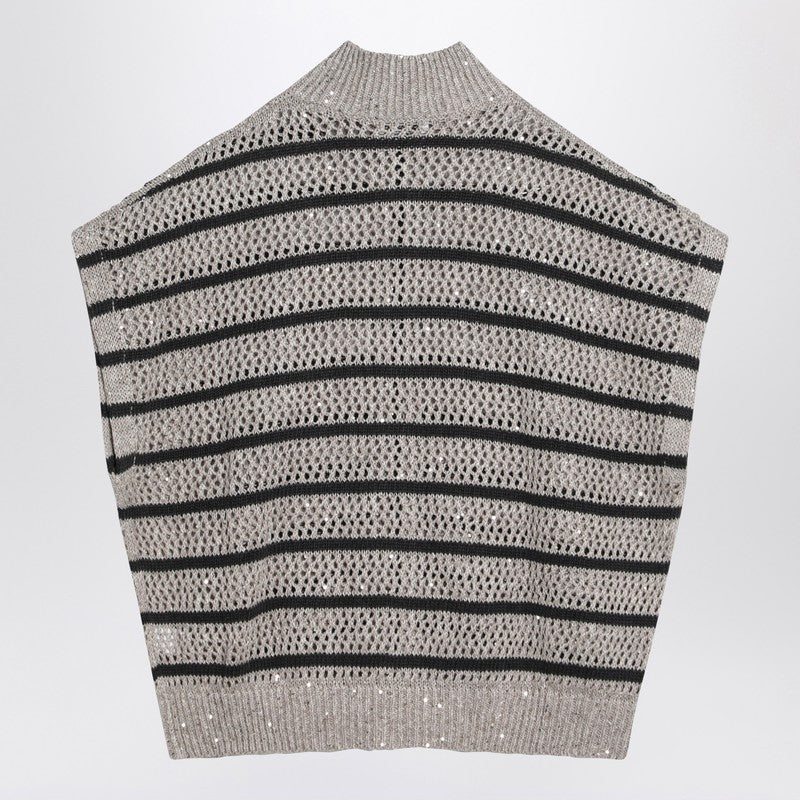 Brunello Cucinelli リネンブレンドのブルネッロクシネッリストライプメッシュカーディガン - Image 1
