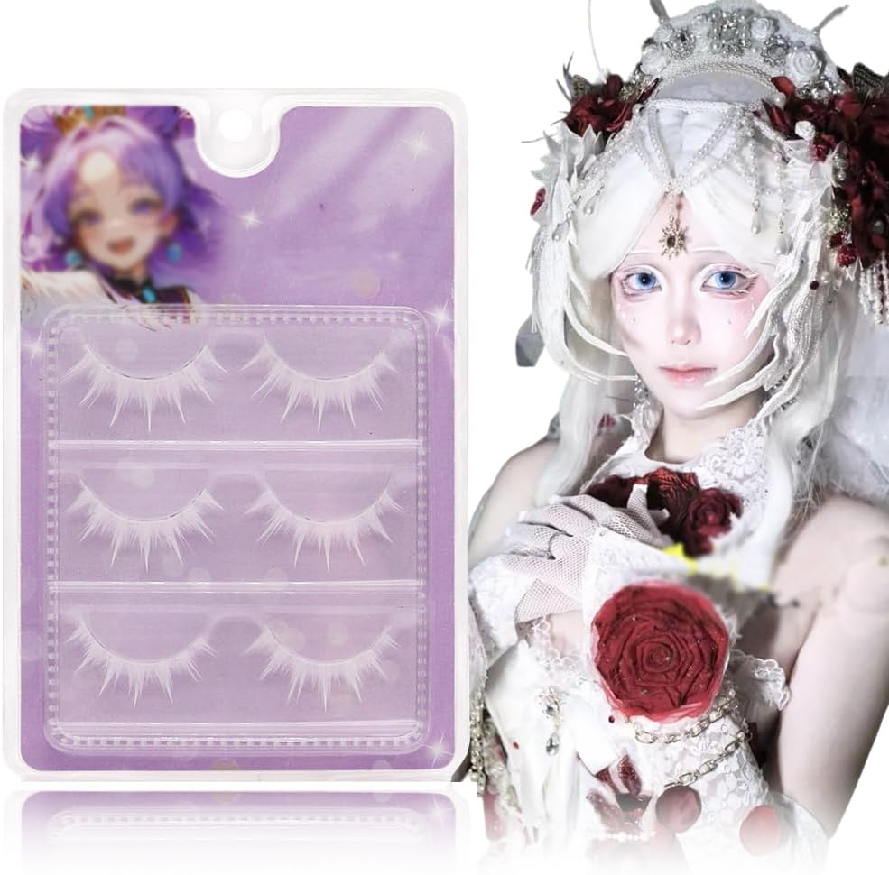 White False Eyelashes (3 Pairs), Top Eyelashes, Soft, Transparent Eyelash Stem, White Cartoon Eyelashes, White Cosplay Makeup, Partial, 3D, Natural, False Eyelashes, DIY Makeup, Everyday Makeup