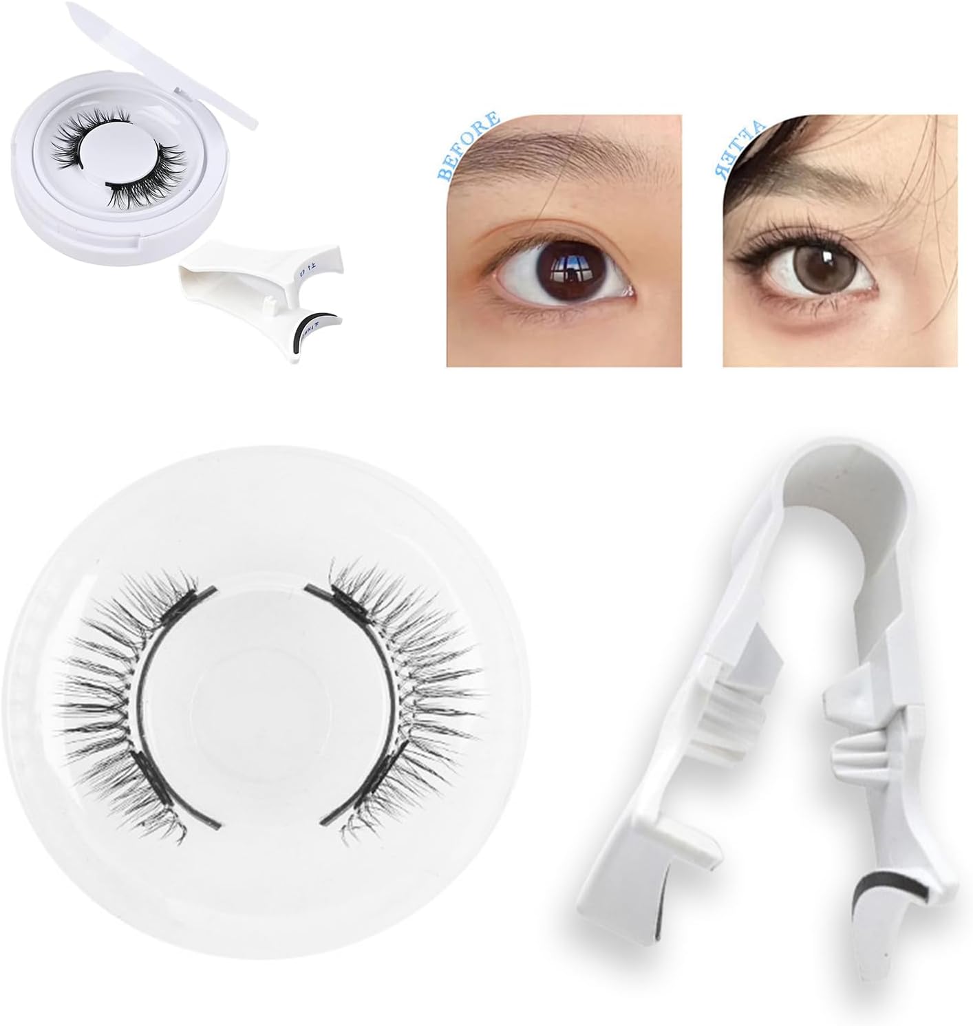 XiaoJingLong® Magnetic False Eyelashes Magnetic Eyelashes 1 Pair Long Lasting Clip with Storage Box Magnetic Eyelashes 3d Cosmetics Waterproof Comfortable Reusable for Women Beginners (03)