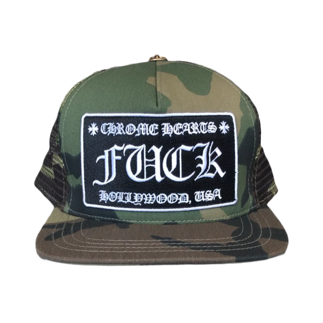 CHROME HEARTS FUCK HOLLYWOOD TRUCKER HAT CAMO