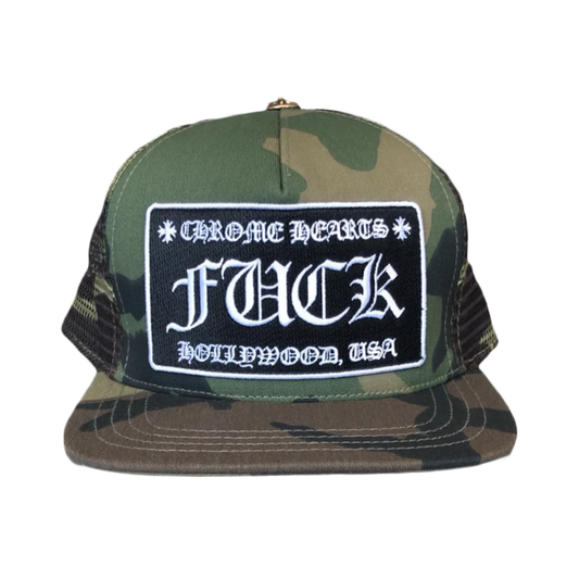CHROME HEARTS FUCK HOLLYWOOD TRUCKER HAT CAMO