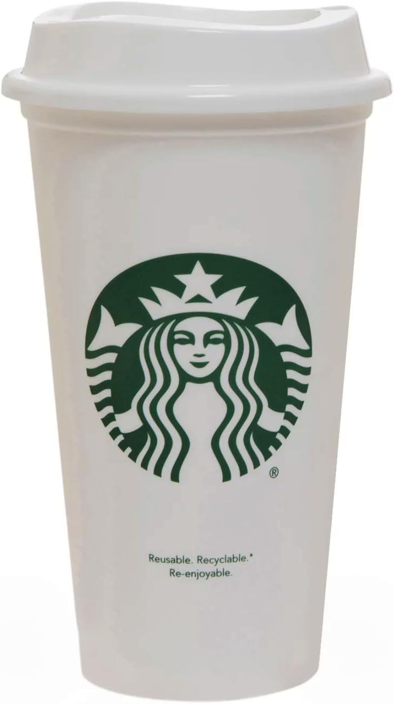 Starbucks - Taza de viaje blanca reutilizable (plástico, 473 ml), tamaño Grande