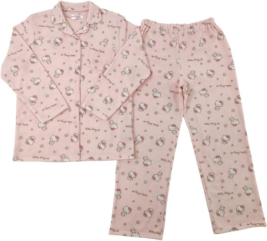 Takihyo Sanrio Hello Kitty Pajama Set, Ladies Pajamas, Room Wear, Brushed Lining, Open Front