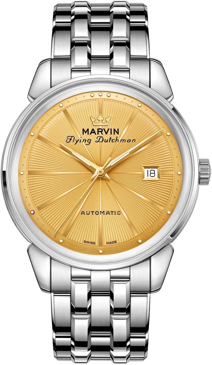 MARVIN Automatic Swiss Movement Stainless Steel Strap with Mechanical Men's Watch, Sapphire Crystal Dial, Luminous Pointer and Hour Markers, 50M Water Resistant