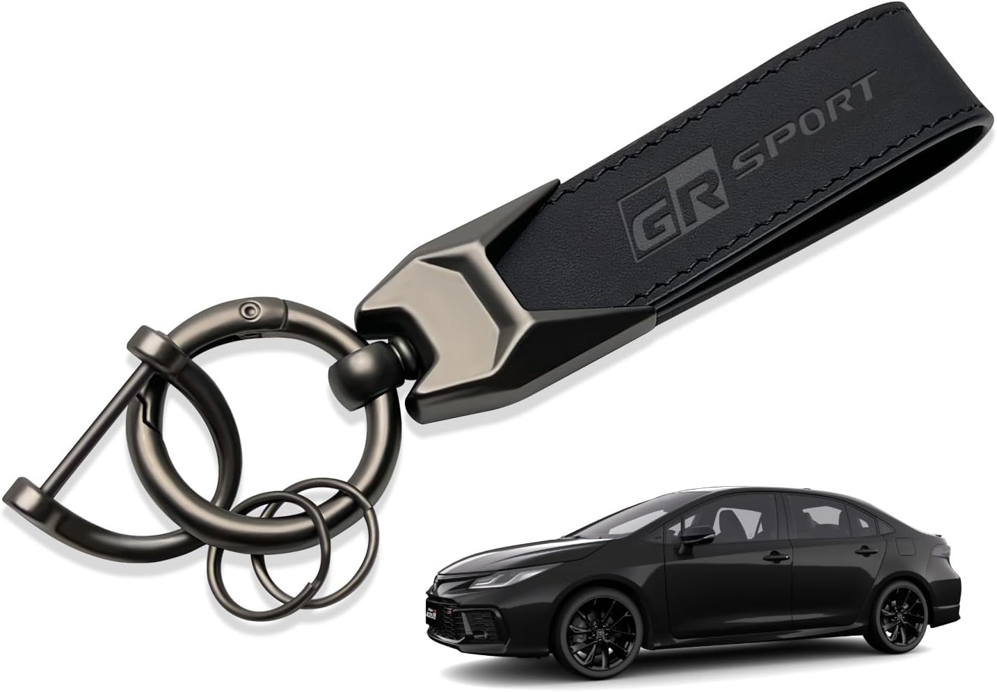 Genuine Leather Car Key Chain Key Ring Key Chain for Toyota All Series Car Logo Rust Proof Debossed Carabiner Strap Good Touch Lost Prevention Simple Stylish Black [Parallel Import]