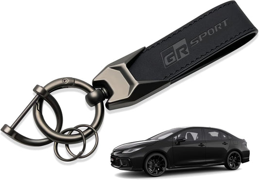 Genuine Leather Car Key Chain Key Ring Key Chain for Toyota All Series Car Logo Rust Proof Debossed Carabiner Strap Good Touch Lost Prevention Simple Stylish Black [Parallel Import]