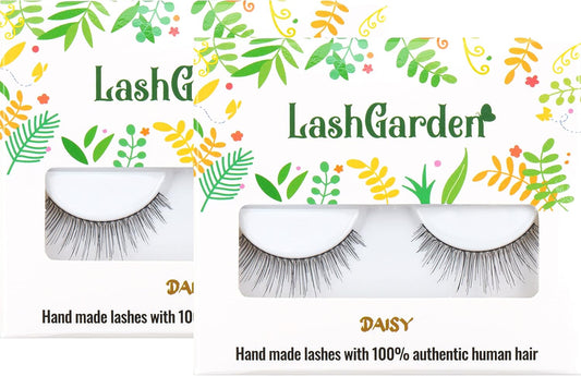 LashGarden Air 2pcs Handmade 100% Natural Human Hair False Eyelashes Strong Glue Set Professional Model (Daisy 2 Pairs)
