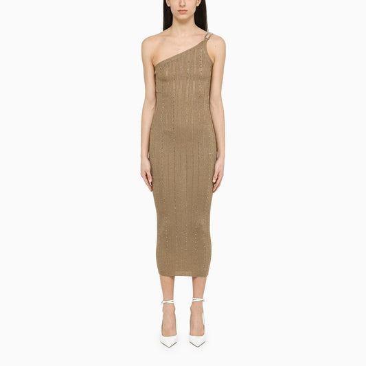 Alessandra Rich ラインストーン付きのアレッサンドラリッチゴールドワンショルダードレス - Image 1