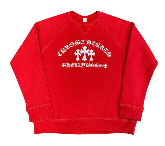 CHROME HEARTS 'TRIPLE CROSS' EMBROIDERED RED CREWNECK