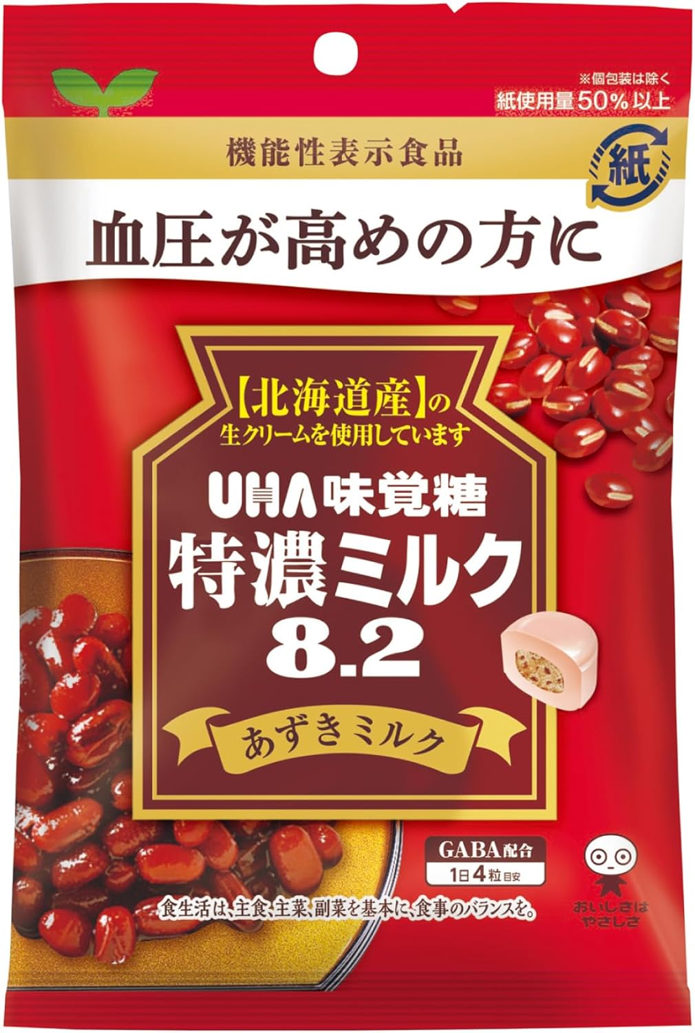 UHA Flavor Sugar Food with Functional Claims, Extra Rich Milk 8.2 Azuki Milk, 3.2 oz (93 g) x 6 Bags