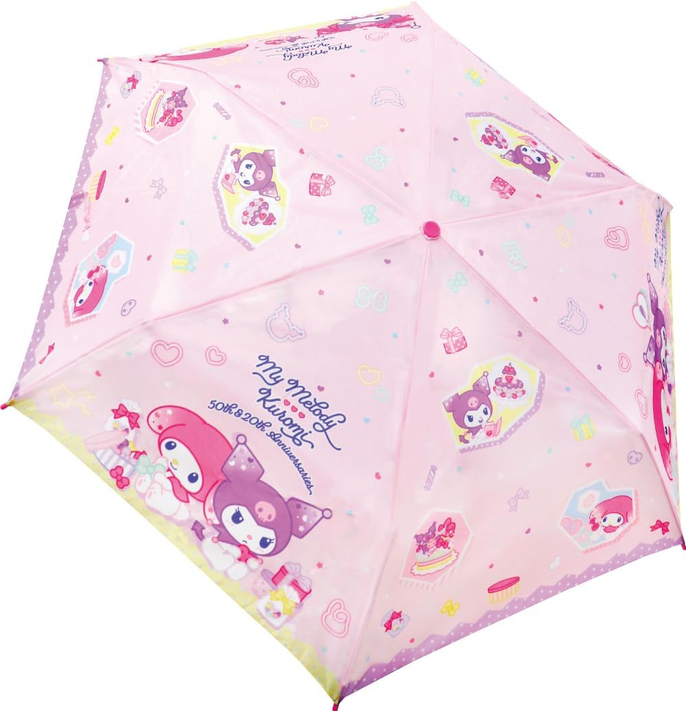 My Melody Kuromi Folding Umbrella, 20.9 inches (53 cm), Hand Opening, Sanrio, Cute, 50th Anniversary, 20th Anniversary