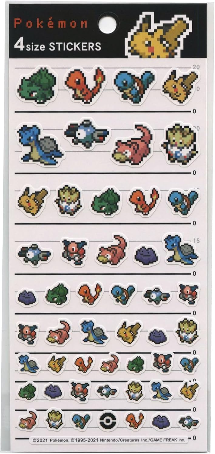 Kamio Japan Pocket Monster 4 Size Stickers Pikachu Pixel Art [007221]