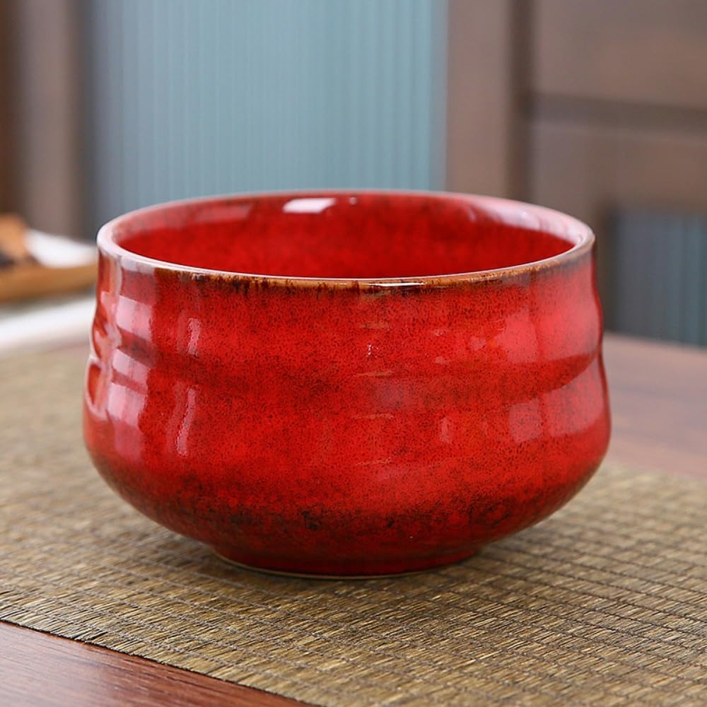 Ladfrol Matcha Bowl, Ceramic, Made in Japan, Rice bowl, Tea Ceremony, Traditional, Matcha, Tea, Tea Ceremony, Set, Ceramic, Matcha, Pouring Spout, Popular, Gift, Present (Red, No Mouth)