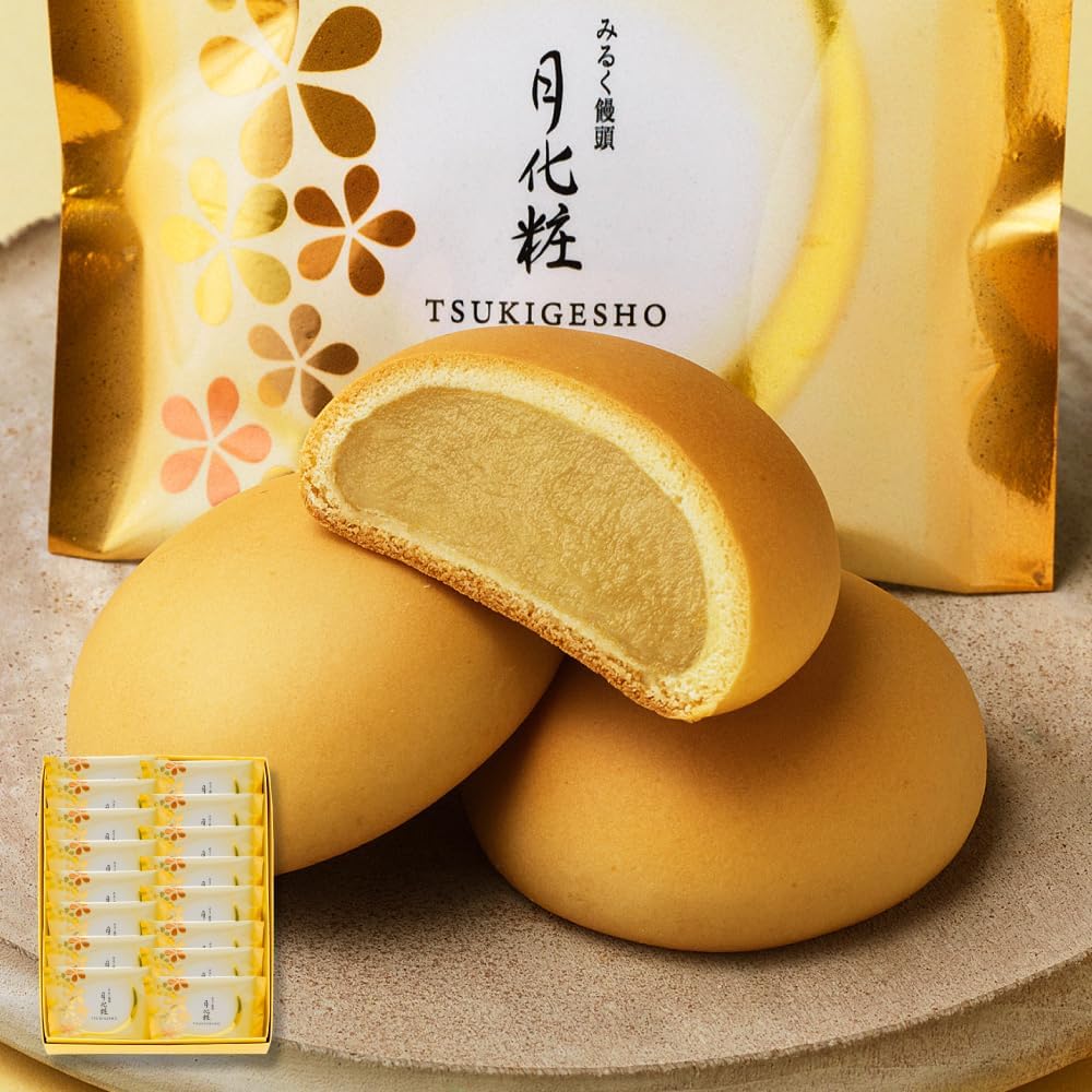 Tsuki-Kesho (16 pcs) Japanese Sweets Gift Popular Manju Anko Gift Assortment Individually Wrapped Osaka Souvenirs Snacks Manju Japanese Sweets Mail Order