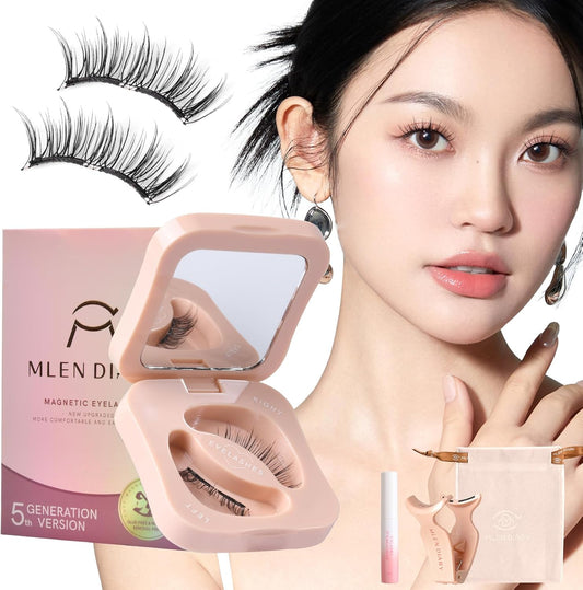 MLEN DIARY Magnetic False Eyelashes, Magnetic Eyelashes, 1 Pair 3D Magnetic False Eyelashes, Ultra Lightweight Large Magnetic False Eyelashes, Magnetic Eyelashes, Premium Fiber, Waterproof,