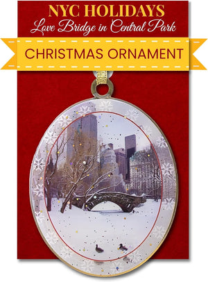Adorno Love Bridge in Central Park Winter New York, coleccionable de Navidad de Nueva York, latón de doble cara con purpurina y epoxi, caja de regalo, 2.5 x 3 pulgadas por ArtMalore